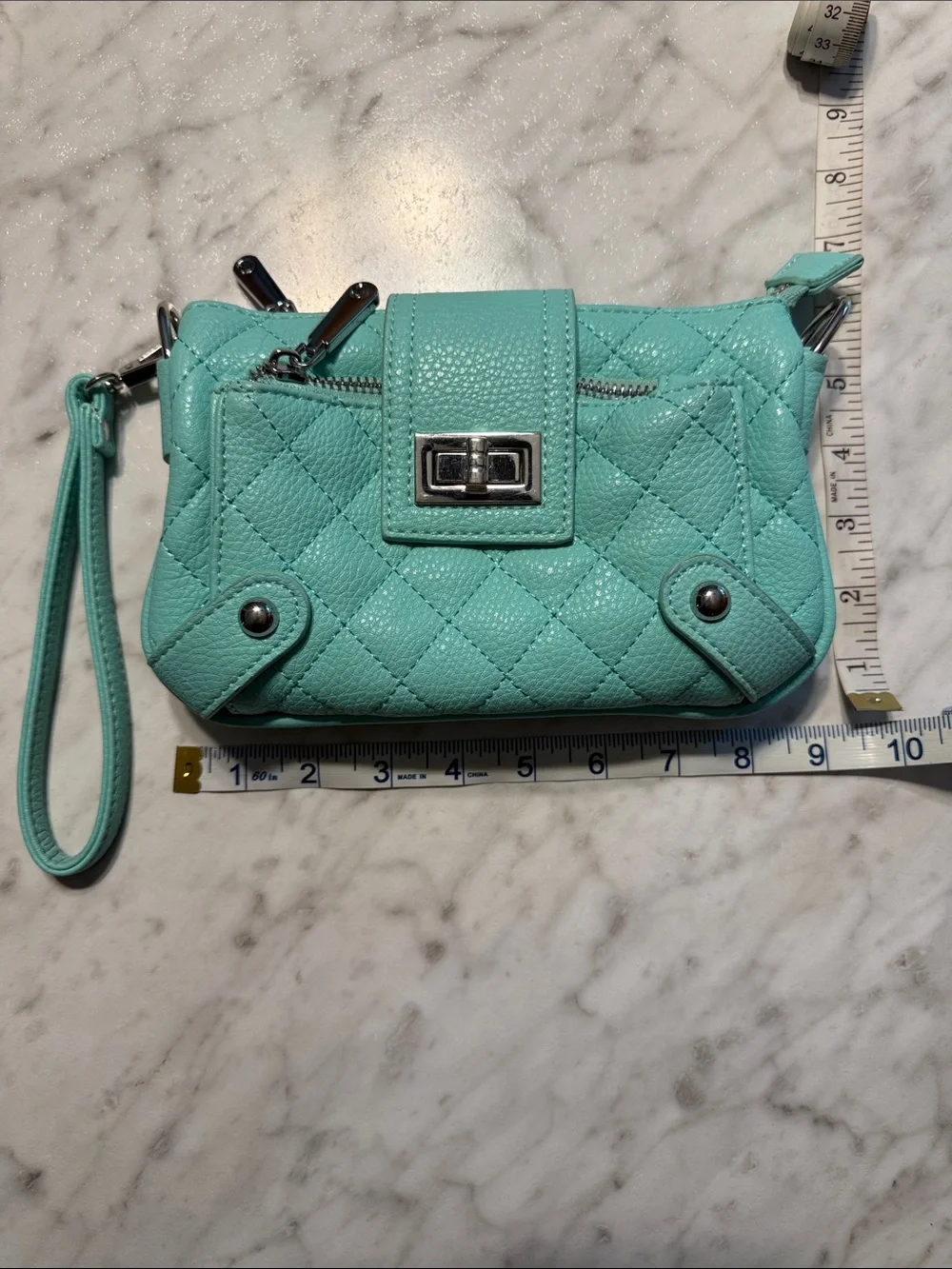 Charming Charlie Quilted Aqua Teal Wristlet Crossbody Bag NWOT